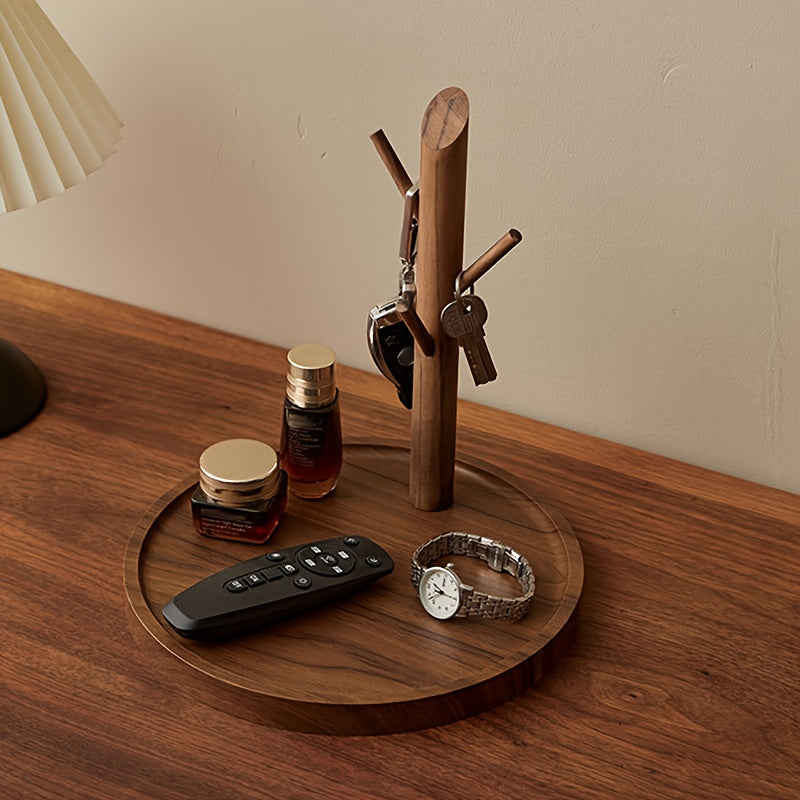 1pc Minimalist Solid Wood Stand Tray Desktop Organizer - Vertical 45° Hook Multi-Functional Storage Shelf, Tabletop Entryway Key Holder Open Display Rack for Living Room, Hallway, Bedroom & Office Jewelry Cosmetics Showcase