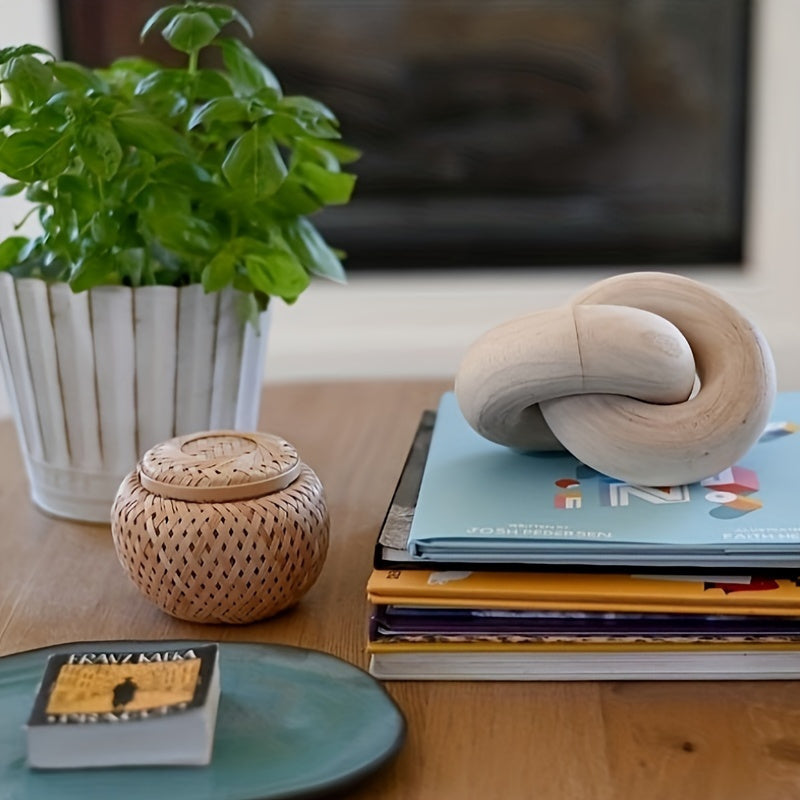 A Rustic Wooden Knot Sculpture, a 7-Inch Farmhouse Decor Piece Suitable for Coffee Tables, Ornaments, Bookshelves, And Living Rooms - Stylish Home Decoration in Black/White/Beige/Brown, Bookshelf Decor | Chic Aesthetics | Han