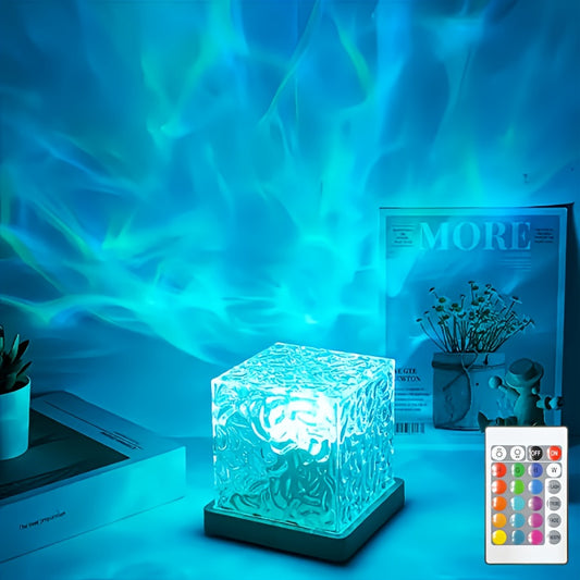 AMILL 16-Color Water Ripple USB Night Light - Touch & Remote Control, Auto Rotation, Flame Effect, Starry Sky Projection - Perfect Romantic Gift for Christmas and Party Decorations