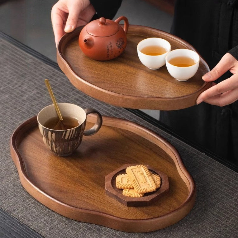 2025 New Model Elegant Dark Brown - Durable Serving Tray for Tea, Breakfast, Desserts - Ideal for Home, Restaurants, Hotels, Japanese Formal Dining - Heavy-Duty Construction, Breakfast Presentation, Natural Wood Grain, Premiu