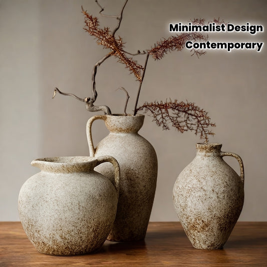 Contemporary Ceramic Cylinder Vase - Clay Round Vase Suitable for Home Office Kitchen Bedroom Bathroom Decor, Modern Minimalist Textured Ceramic Flower Vase for Centerpiece Table Decorations, Neutral Color Palette