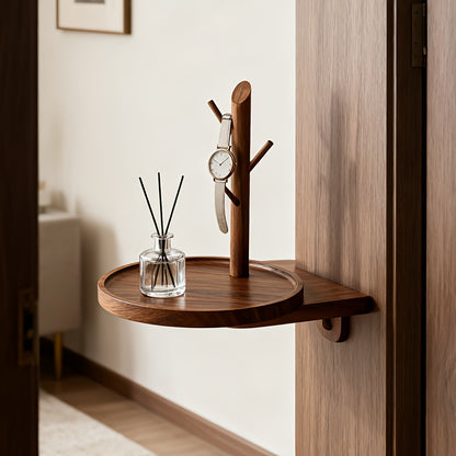 1pc Minimalist Solid Wood Stand Tray Desktop Organizer - Vertical 45° Hook Multi-Functional Storage Shelf, Tabletop Entryway Key Holder Open Display Rack for Living Room, Hallway, Bedroom & Office Jewelry Cosmetics Showcase