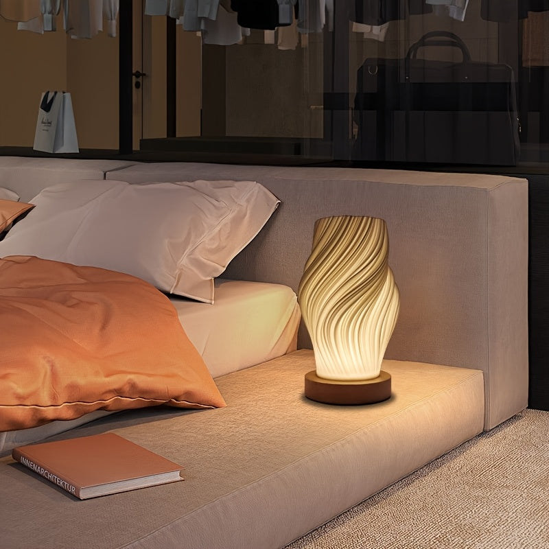 Modern Minimalist Design Adjustable Brightness Table Lamp with a Wooden Base, Powered by USB, Featuring Button Control, Suitable for Decorating And Lighting Bedrooms, Living Rooms, And Dormitories