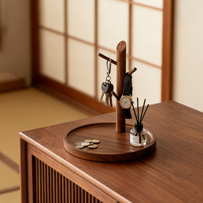 1pc Minimalist Solid Wood Stand Tray Desktop Organizer - Vertical 45° Hook Multi-Functional Storage Shelf, Tabletop Entryway Key Holder Open Display Rack for Living Room, Hallway, Bedroom & Office Jewelry Cosmetics Showcase