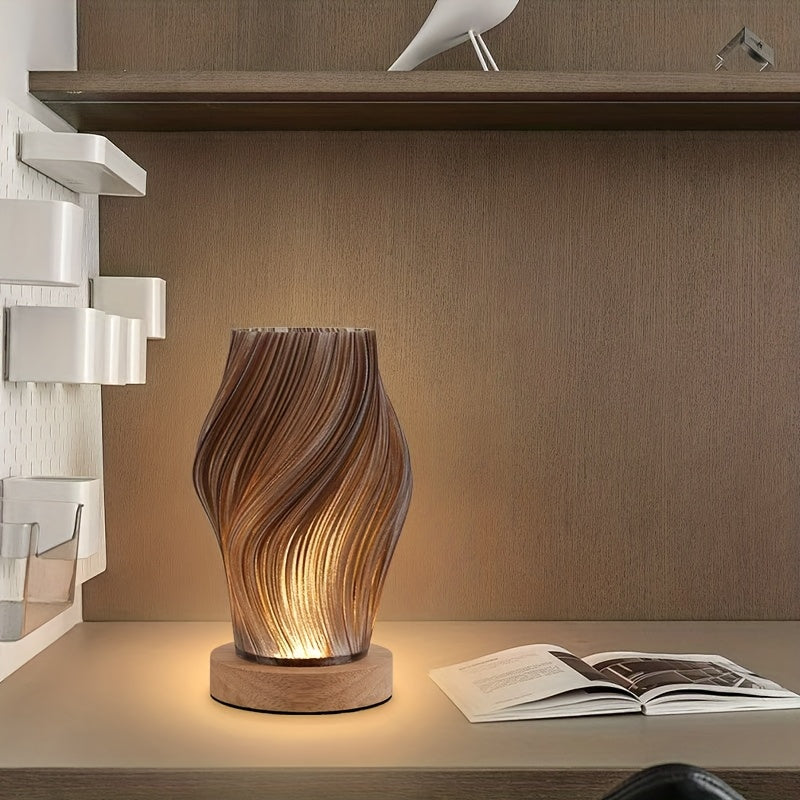 Modern Minimalist Design Adjustable Brightness Table Lamp with a Wooden Base, Powered by USB, Featuring Button Control, Suitable for Decorating And Lighting Bedrooms, Living Rooms, And Dormitories