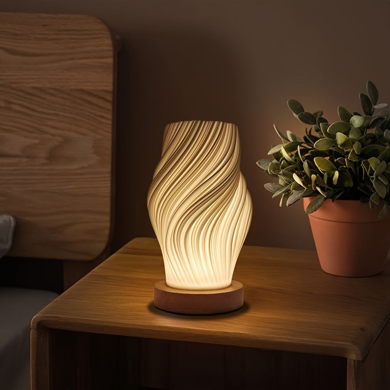 Modern Minimalist Design Adjustable Brightness Table Lamp with a Wooden Base, Powered by USB, Featuring Button Control, Suitable for Decorating And Lighting Bedrooms, Living Rooms, And Dormitories
