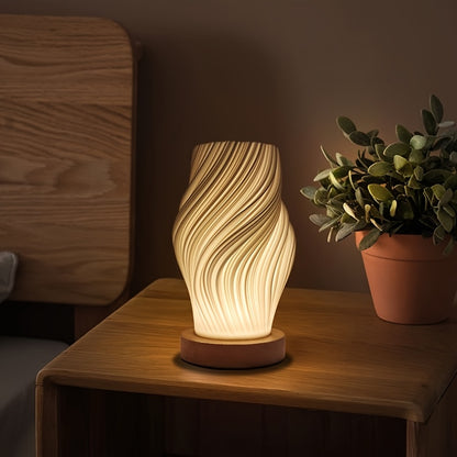 Modern Minimalist Design Adjustable Brightness Table Lamp with a Wooden Base, Powered by USB, Featuring Button Control, Suitable for Decorating And Lighting Bedrooms, Living Rooms, And Dormitories