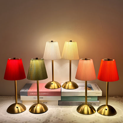1pc Modern Pleated LED Table Lamp, Touch Control, Adjustable Brightness with Long Press in 3 Color Temperatures, USB Powered, for Indoor Use, Metal Base, Pleated Fabric Lampshade - Bedside Lamp Night Light