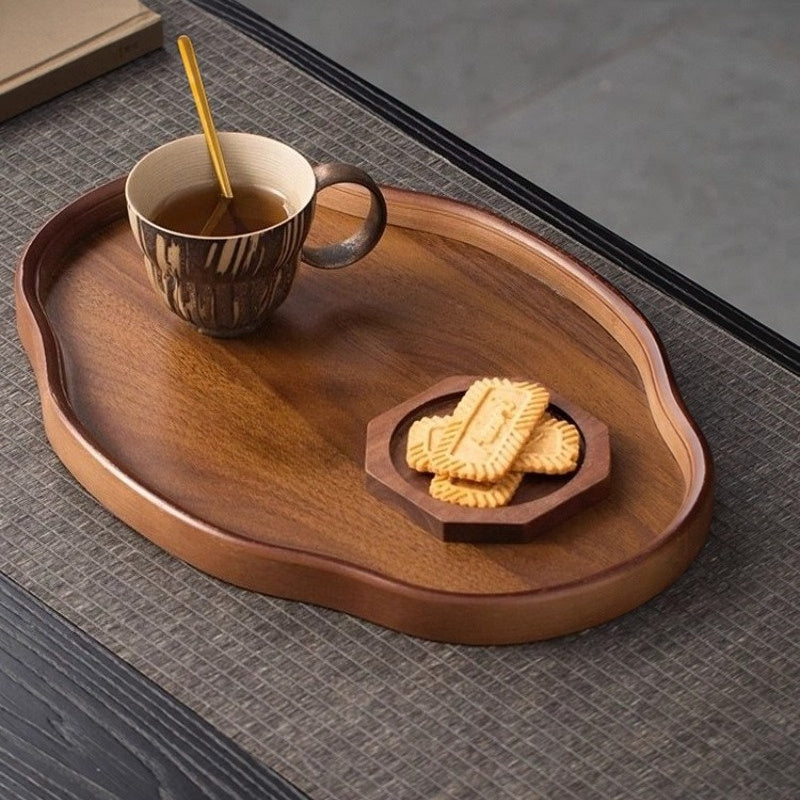 2025 New Model Elegant Dark Brown - Durable Serving Tray for Tea, Breakfast, Desserts - Ideal for Home, Restaurants, Hotels, Japanese Formal Dining - Heavy-Duty Construction, Breakfast Presentation, Natural Wood Grain, Premiu