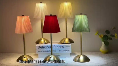 1pc Modern Pleated LED Table Lamp, Touch Control, Adjustable Brightness with Long Press in 3 Color Temperatures, USB Powered, for Indoor Use, Metal Base, Pleated Fabric Lampshade - Bedside Lamp Night Light