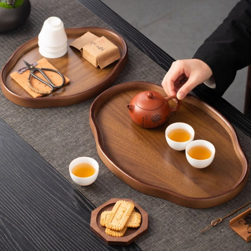 2025 New Model Elegant Dark Brown - Durable Serving Tray for Tea, Breakfast, Desserts - Ideal for Home, Restaurants, Hotels, Japanese Formal Dining - Heavy-Duty Construction, Breakfast Presentation, Natural Wood Grain, Premiu