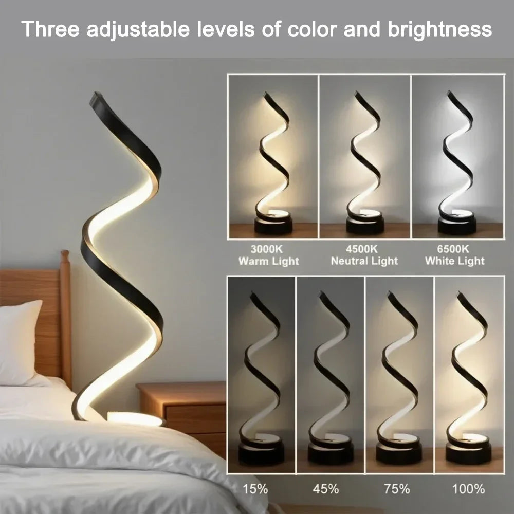 LED Spiral Table Lamp – Dimmable Adjustable Bedside Lamp for Home & Office