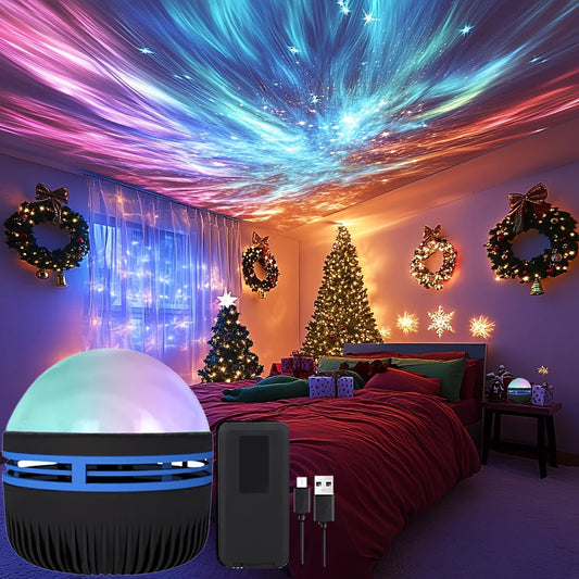 LED Aurora Borealis Projection Lamp – USB, Remote Control, Color-Changing
