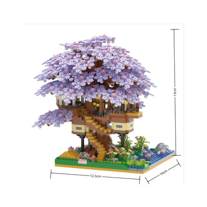 Pink cherry tree house building micro-particle building block classic model girl series difficult assembly toys