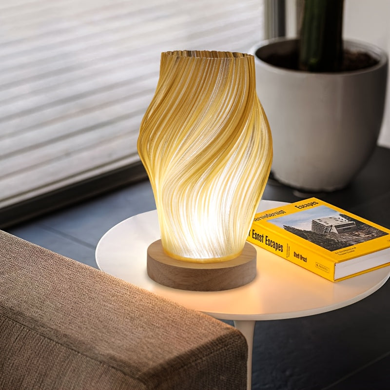 Modern Minimalist Design Adjustable Brightness Table Lamp with a Wooden Base, Powered by USB, Featuring Button Control, Suitable for Decorating And Lighting Bedrooms, Living Rooms, And Dormitories