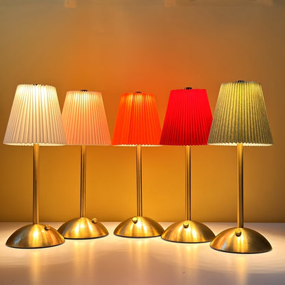 1pc Modern Pleated LED Table Lamp, Touch Control, Adjustable Brightness with Long Press in 3 Color Temperatures, USB Powered, for Indoor Use, Metal Base, Pleated Fabric Lampshade - Bedside Lamp Night Light