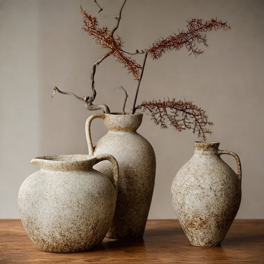 Contemporary Ceramic Cylinder Vase - Clay Round Vase Suitable for Home Office Kitchen Bedroom Bathroom Decor, Modern Minimalist Textured Ceramic Flower Vase for Centerpiece Table Decorations, Neutral Color Palette