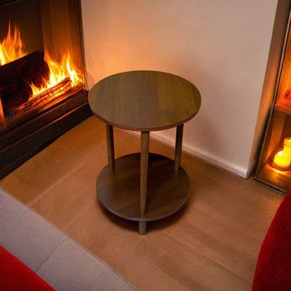 Modern Round Side Table - /wood MDF-Free Contemporary Coffee Table, Space-Saving 68.58cm Low-Profile Round Top, Easy Assembly Compact Bedside/Sofa Table for Small Spaces, Circular Desk ( Wood)