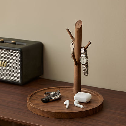 1pc Minimalist Solid Wood Stand Tray Desktop Organizer - Vertical 45° Hook Multi-Functional Storage Shelf, Tabletop Entryway Key Holder Open Display Rack for Living Room, Hallway, Bedroom & Office Jewelry Cosmetics Showcase