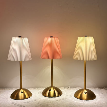 1pc Modern Pleated LED Table Lamp, Touch Control, Adjustable Brightness with Long Press in 3 Color Temperatures, USB Powered, for Indoor Use, Metal Base, Pleated Fabric Lampshade - Bedside Lamp Night Light