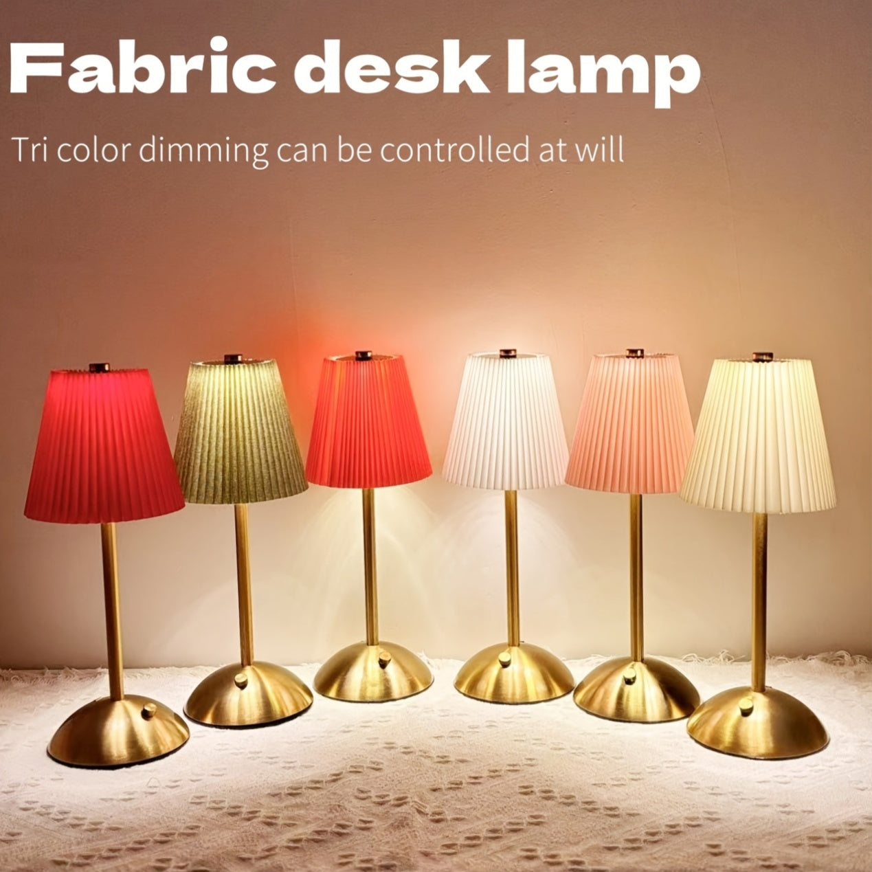 1pc Modern Pleated LED Table Lamp, Touch Control, Adjustable Brightness with Long Press in 3 Color Temperatures, USB Powered, for Indoor Use, Metal Base, Pleated Fabric Lampshade - Bedside Lamp Night Light